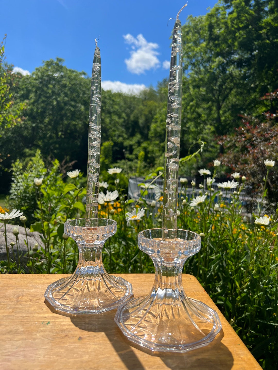 Lead Crystal Candlestick Holder, Set of Two Vintage Candle Holders