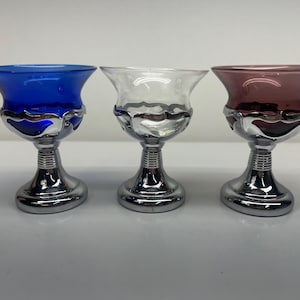 Krome Kraft Cambridge Glass & Chrome Cocktail Glasses Blue amethyst clear-3