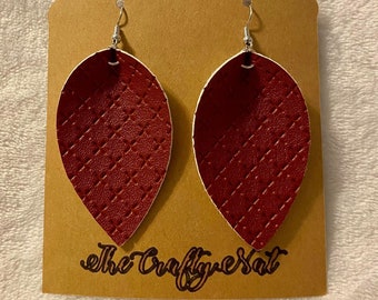 Brick Red Pinched Leaf Faux Leather Earrings