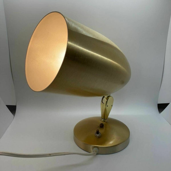 Vtg Single Swivel Cone Wall Sconce or Desk Lamp Modern Gold Tone Brushed Atomic