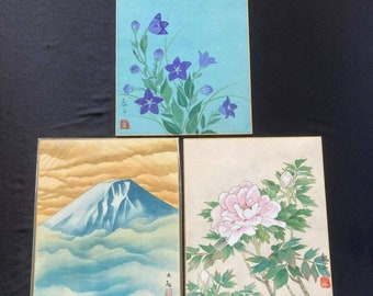 Arte oriental asiático ACUARELA FLORAL CHINA PINTURA Flor de montaña- Conjunto de 3