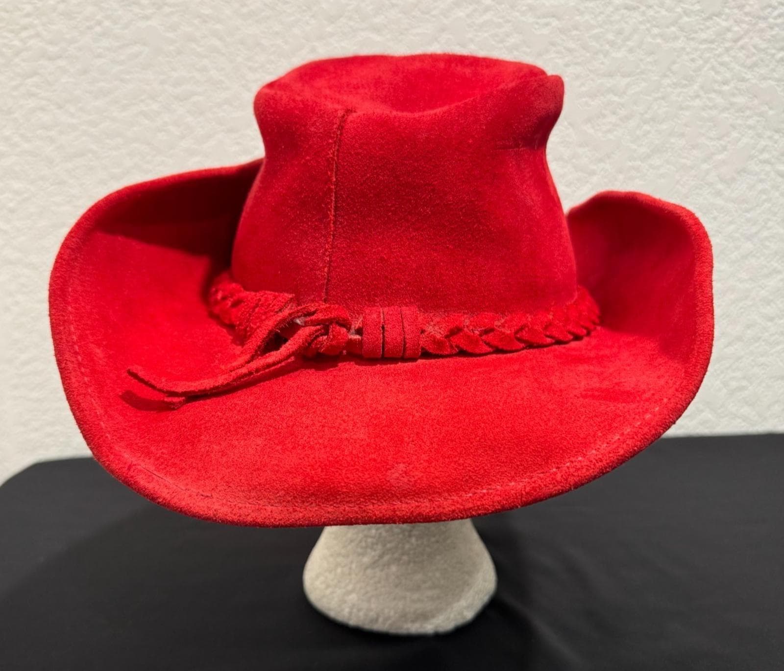 Vintage HH Henschel Hat Suede Leather Cowboy Hat Sz S Red  display picture 1