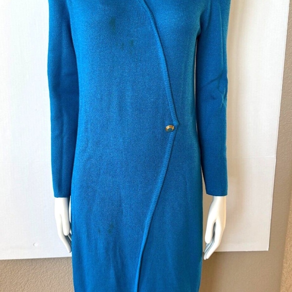 St John by Marie Gray Santana Knit Sweater Dress Size 6 or 8 Blue Midi