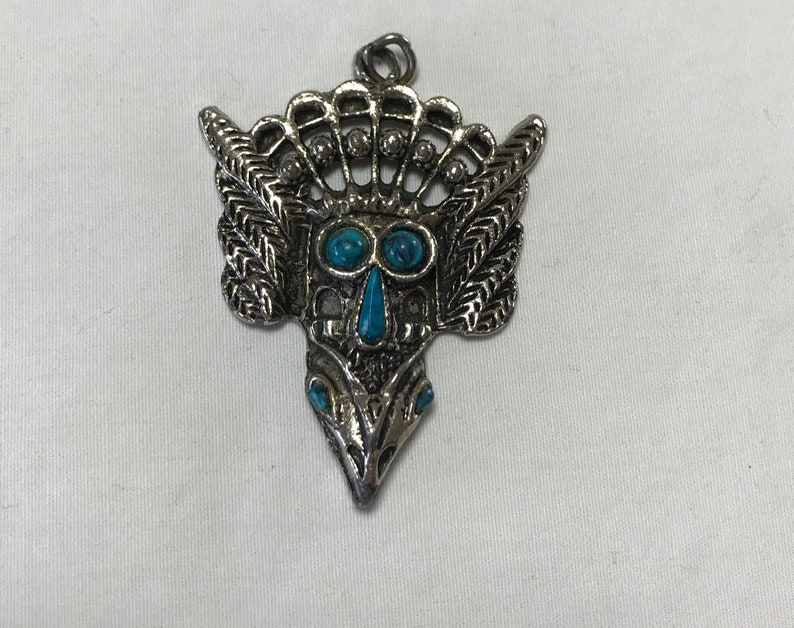 Tribal Aztec Mayan God Warrior Deity Winged Southwest Silver Turquoise Pendant