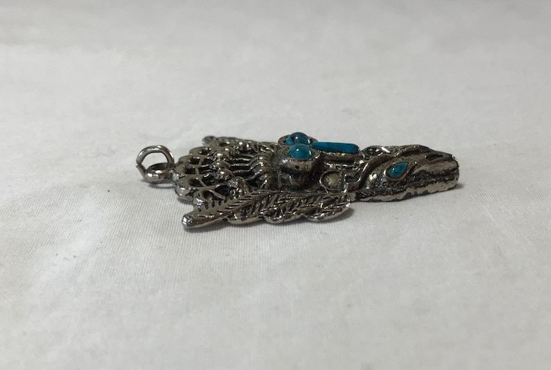 Tribal Aztec Mayan God Warrior Deity Winged Southwest Silver Turquoise Pendant