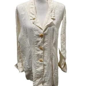 FLAX Brand Linen Large Button Front Top Shacket Tunic Beachy L Lagenlook Ivory