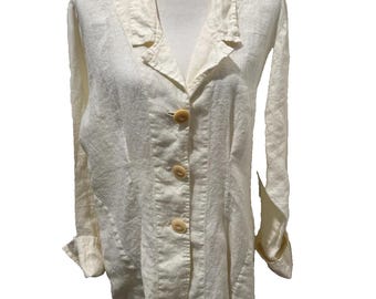 FLAX Brand Linen Large Button Front Top Shacket Tunic Beachy L Lagenlook Ivory