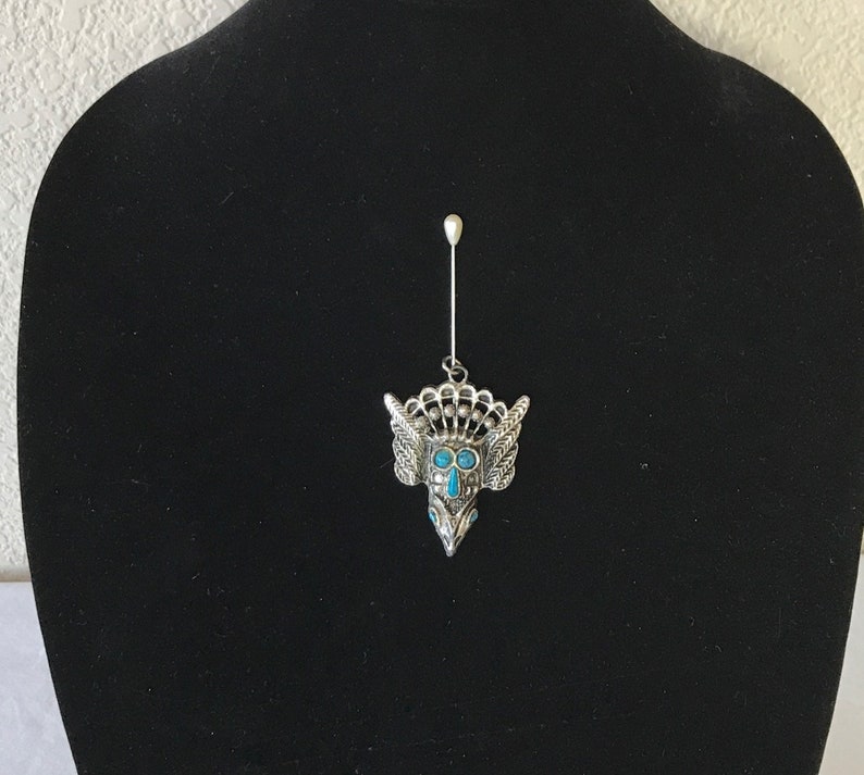 Tribal Aztec Mayan God Warrior Deity Winged Southwest Silver Turquoise Pendant