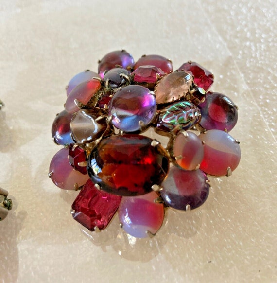 Juliana D&E Purple Pink Brooch Earrings Set Dome … - image 6