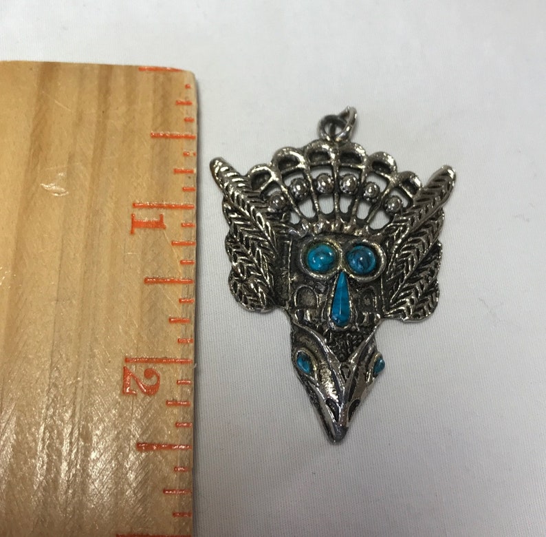 Tribal Aztec Mayan God Warrior Deity Winged Southwest Silver Turquoise Pendant