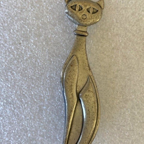 Beau Craft Sterling Silver Cat Brooch Pin Beaucraft Modernist Modern Brushed