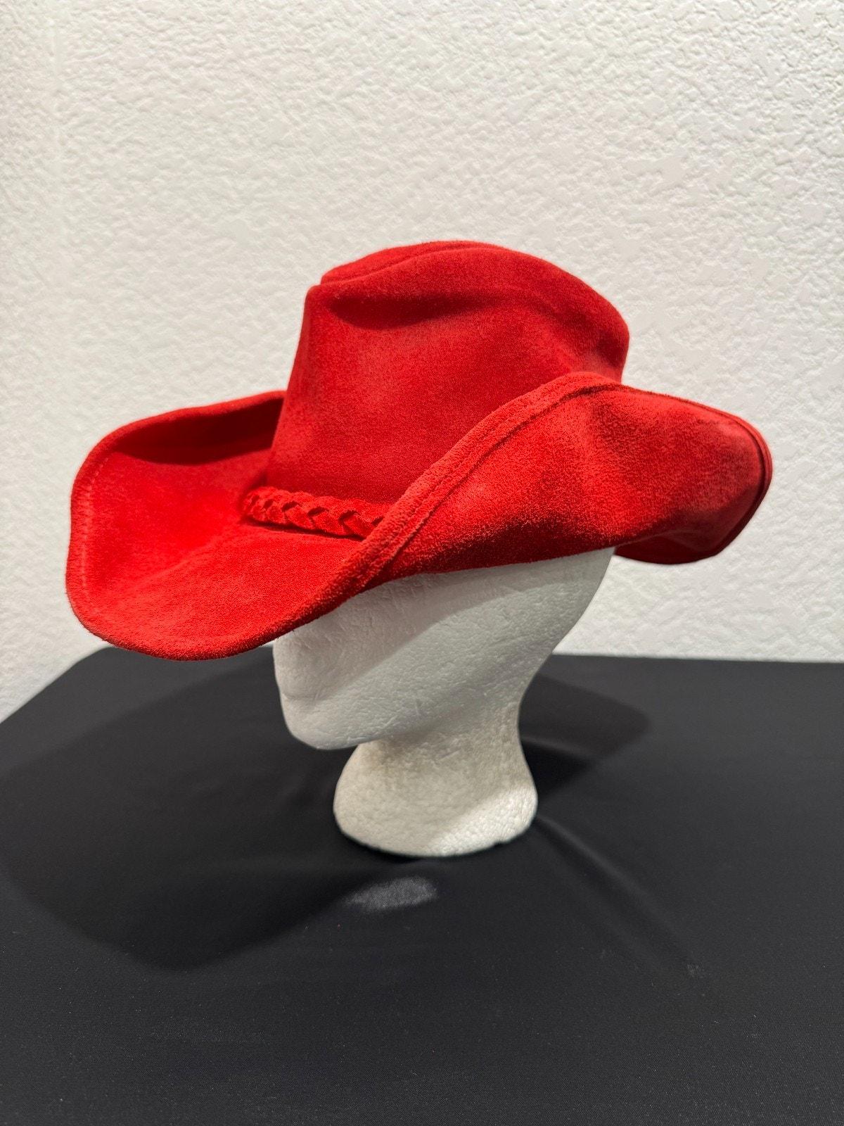 Vintage HH Henschel Hat Suede Leather Cowboy Hat Sz S Red Braided Band Made USA Vintage HH Henschel Hat Suede Leather Cowboy Hat Sz S Red  main image 3