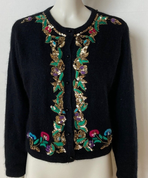 Vintage 80s Forenza Silk Angora Wool Crop Cardiga… - image 1