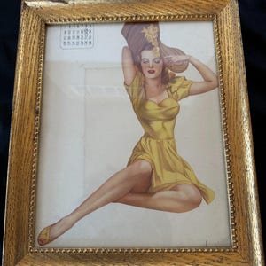 Esquire Vintage Vargas 1940s Print Pin UP Girl Calendar Risque 9.5&quot;x11.5&quot; Gold