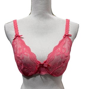 Sujetador vintage Victoria Secret 36C Gold Label de encaje rosa, sin forro, sin relleno y con aros imagen 1