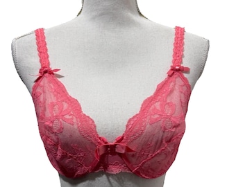 Vtg Victoria Secret Bra 36C Gold Label Pink Lace Unlined Unpadded Underwire