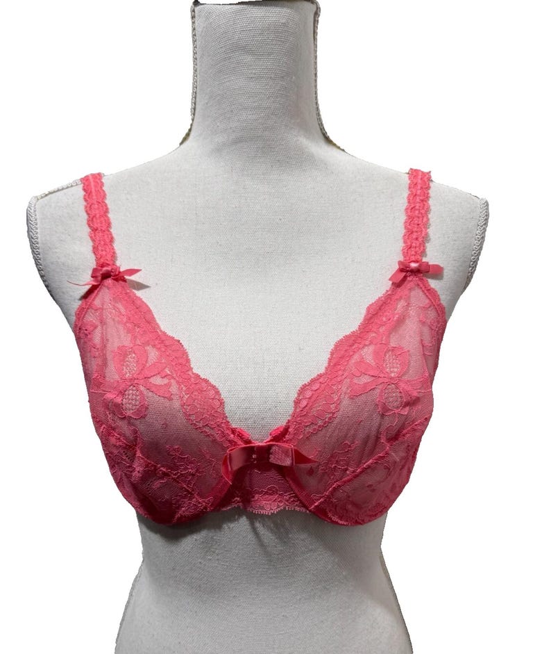 Sujetador vintage Victoria Secret 36C Gold Label de encaje rosa, sin forro, sin relleno y con aros imagen 1