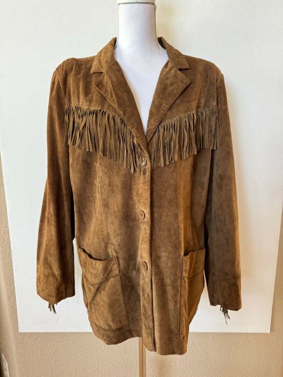 Denim and Co Suede Leather Brown Fringe Jacket 2X 