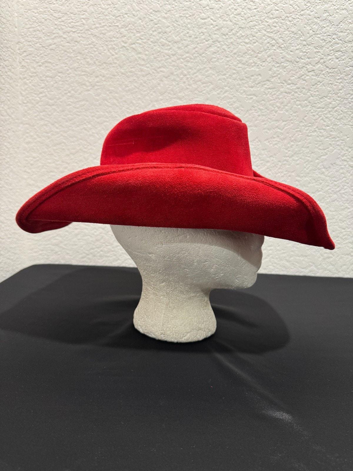 Vintage HH Henschel Hat Suede Leather Cowboy Hat Sz S Red Braided Band Made USA Vintage HH Henschel Hat Suede Leather Cowboy Hat Sz S Red  main image 4