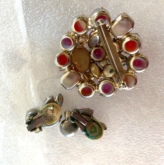 Juliana D&E Purple Pink Brooch Earrings Set Dome … - image 3