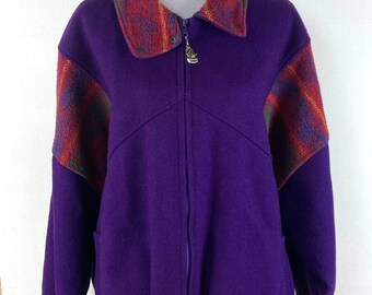 Vintage 80s Wool Zip Jacket Southwestern Purple Full Zip Womens 12 Comfy USA