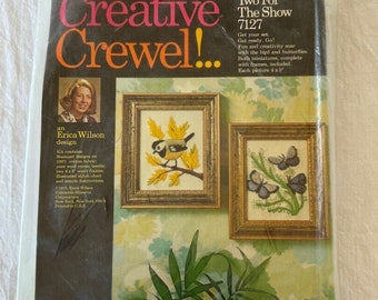 Vtg Columbia-Minerva Creative Crewel #7127 Two For The Show 4" x 5" Granny Core