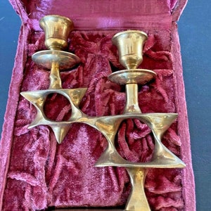 Meir Cohen Star of David Candle Holder in Velvet Case Brass Judaica