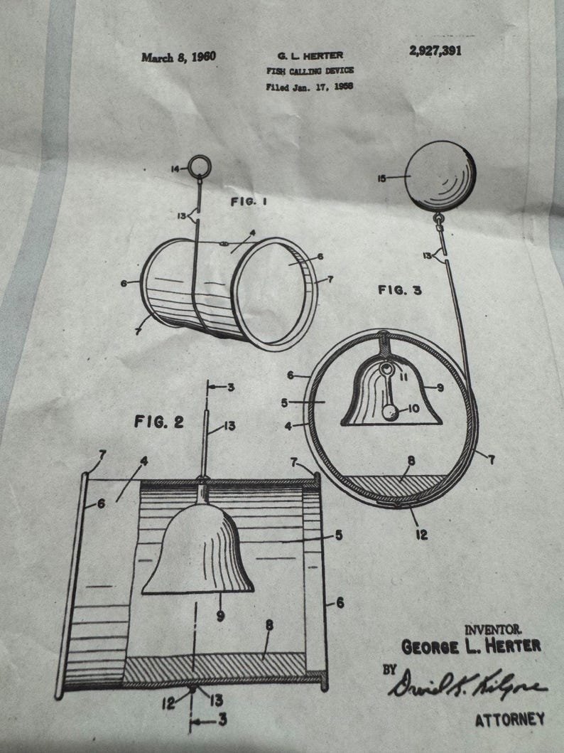 Vintage Herter's Fish Call Lure Unique Sound Caller Finder Decoy Metal Can Bell image 8