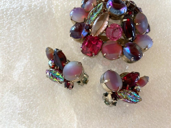 Juliana D&E Purple Pink Brooch Earrings Set Dome … - image 4