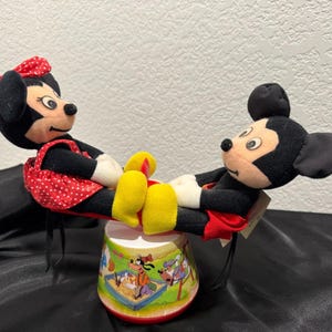 Vintage 1985 Applause Plush Mickey Minnie Mouse Seesaw Musical Toy Works 5950 image 8
