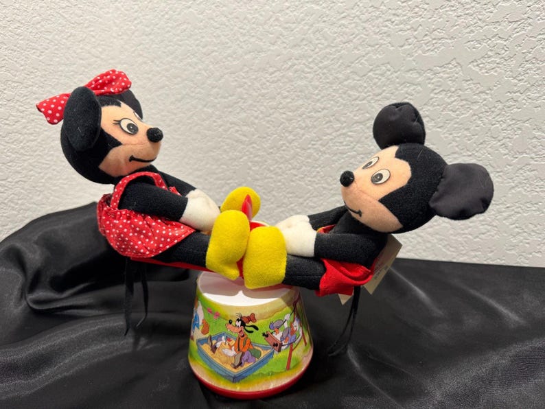 Vintage 1985 Applause Plush Mickey Minnie Mouse Seesaw Musical Toy Works 5950 image 8