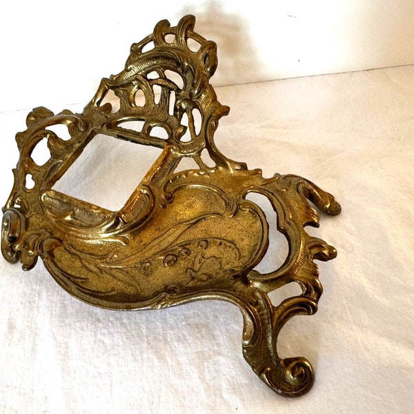 Vtg Ornate Solid Brass Inkwell Victorian Art Nouveau Ink Desk Piece - No JAR