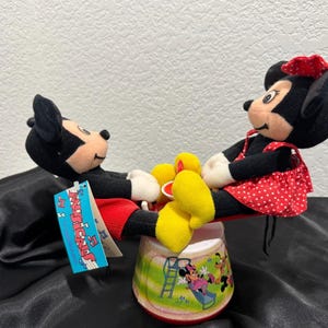 Vintage 1985 Applause Plush Mickey Minnie Mouse Seesaw Musical Toy Works 5950 image 1