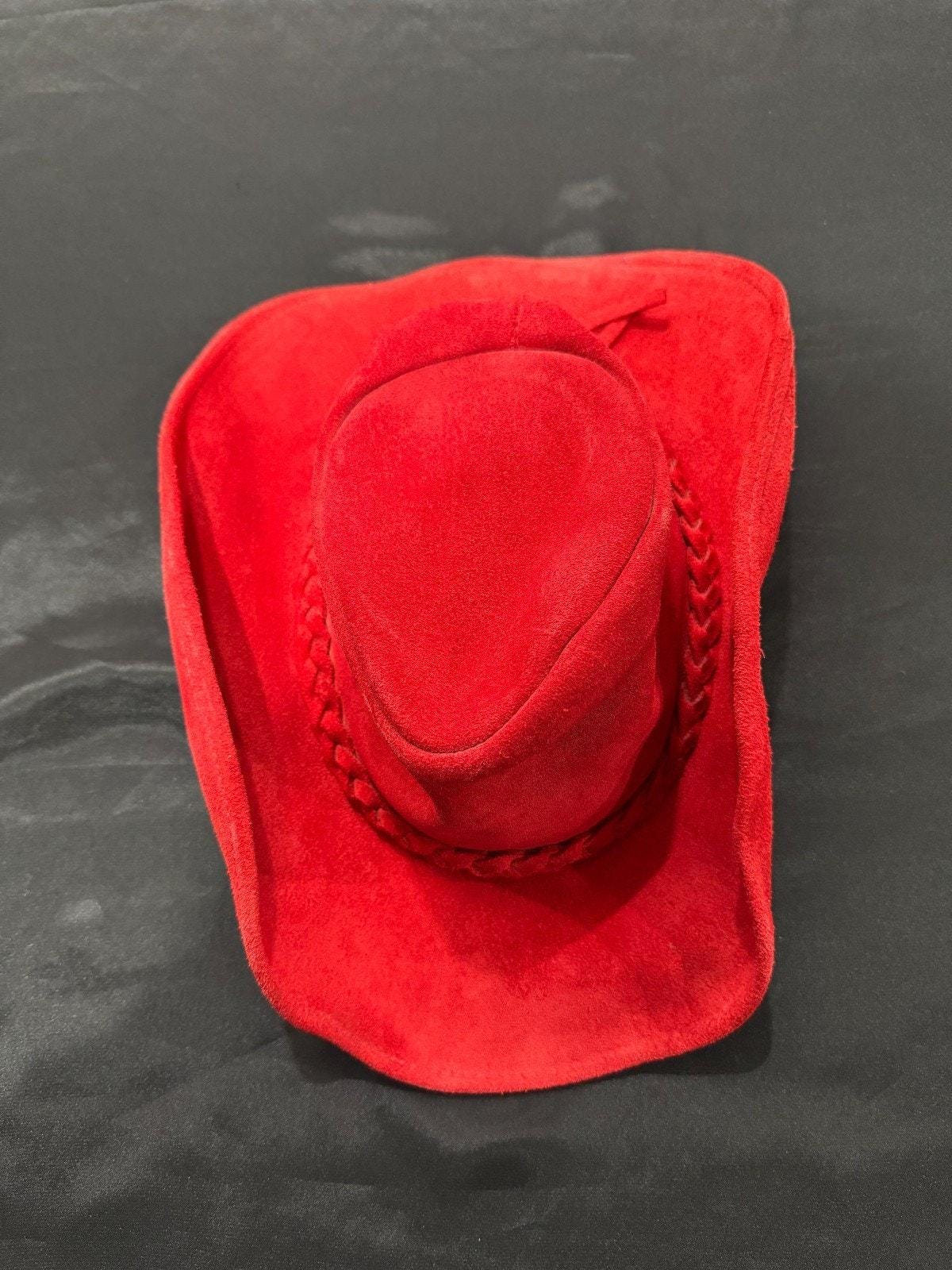Vintage HH Henschel Hat Suede Leather Cowboy Hat Sz S Red  display picture 3