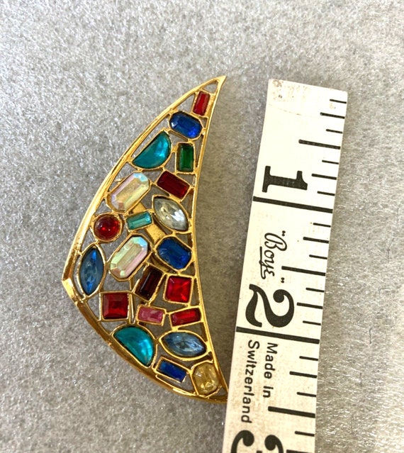 Vintage Multicolor Inlaid Rhinestone Brooch Boome… - image 1