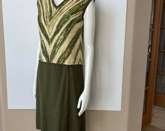 Vestido vintage de los años 60/70, top de dos piezas, tapiz de tweed, cremallera, talla 36" de busto, algodón y lino, corte recto.