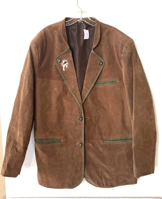 Mens Unisex Suede Genuine Leather Jacket Brown Vi… - image 1