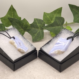 Blue Lace Agate polished pendant necklaces with cord of your choice