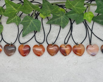 Carnelian heart pendant necklaces with cord of your choice