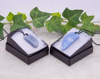 Blue Quartz gemstone polished pendant necklaces with cord of your choice