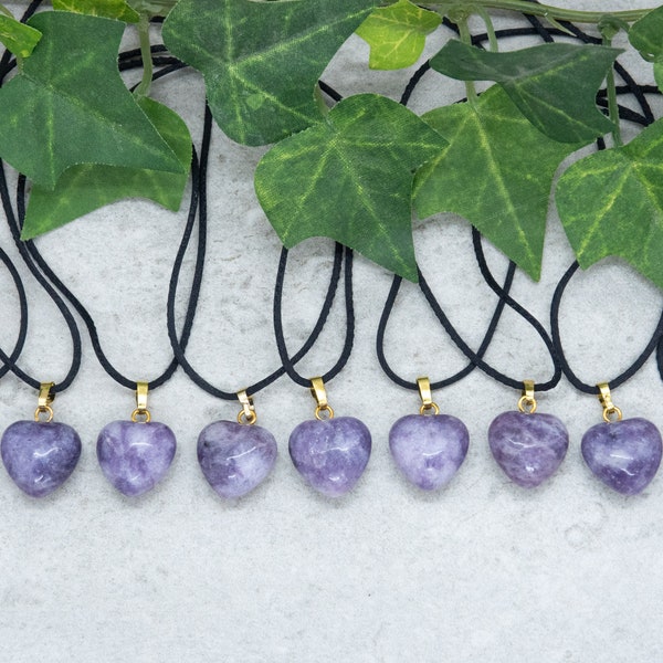 Lepidolite mini heart pendant necklaces with cordage of your choice