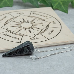 Kambaba Jasper gemstone pendulum and boards for dowsing and divination