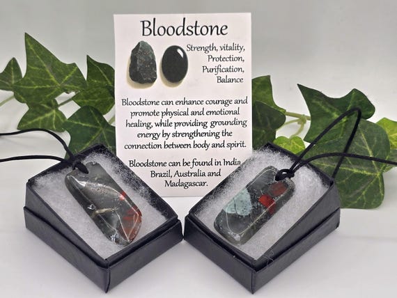 Bloodstone Pendant Necklace Adjustable Cord Metaphysical Jewelry