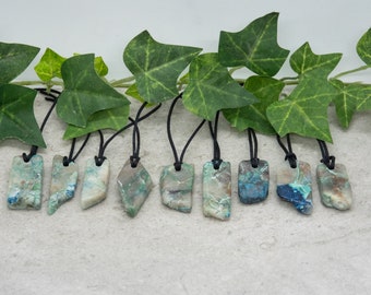 Chrysocolla in Quartz pendant necklaces with your choice of cordage