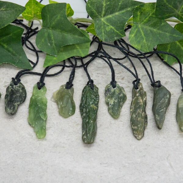 BC Jade raw pendant necklaces with adjustable bamboo cord