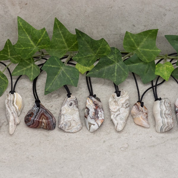 Mexican Lace Agate freeform pendant necklaces with cord of your choice