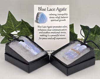 Blue Lace Agate gemstone polished pendant necklaces with cord of your choice