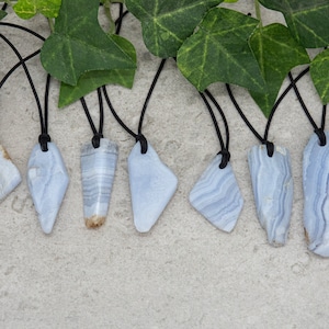 Blue Lace Agate rough pendant necklaces with cordage of your choice