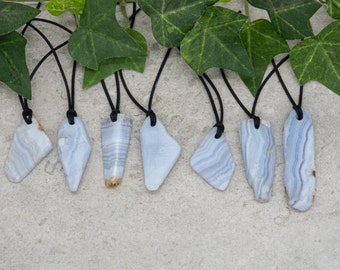 Blue Lace Agate rough pendant necklaces with cordage of your choice