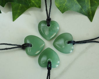 Green Aventurine heart pendant necklaces with cord of your choice